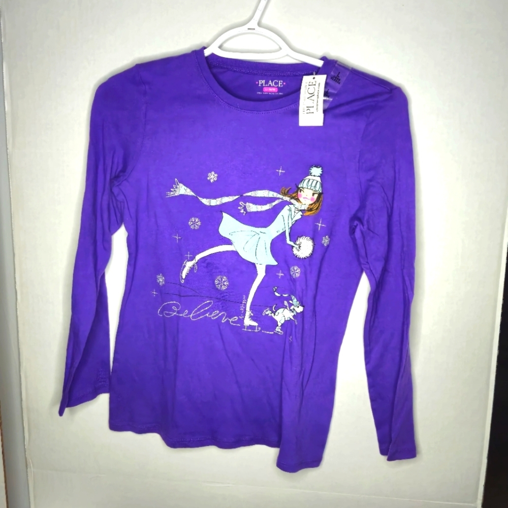 THE CHILDREN'S PLACE‎ GIRLS LONG SLEEVE BELIEVE GLITTERED SHIRT SIZE LARGE